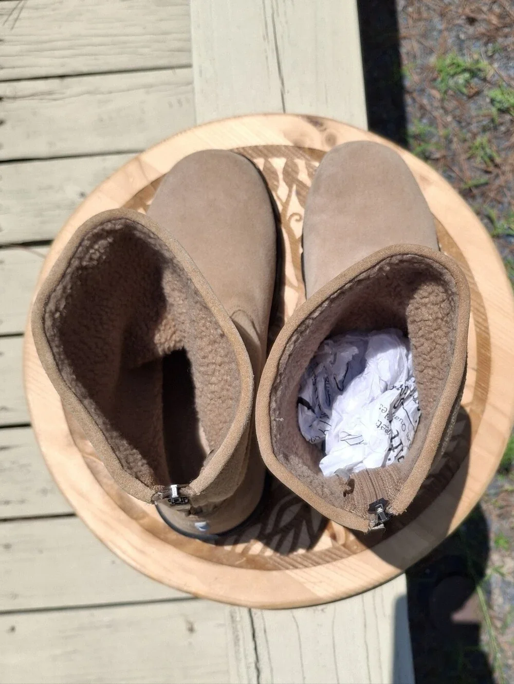 VTG Lands' End Women's Tan Suede & Fleece-Lined Mid Calf Back Zip Winter Boots 9
